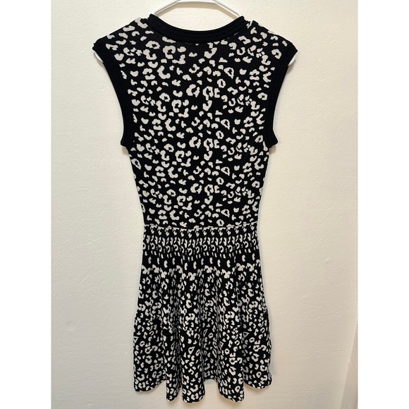 Rebecca Taylor Dress XS Black White Sleeveless Knit Fit & Flare Leopard - Picture 11 of 14